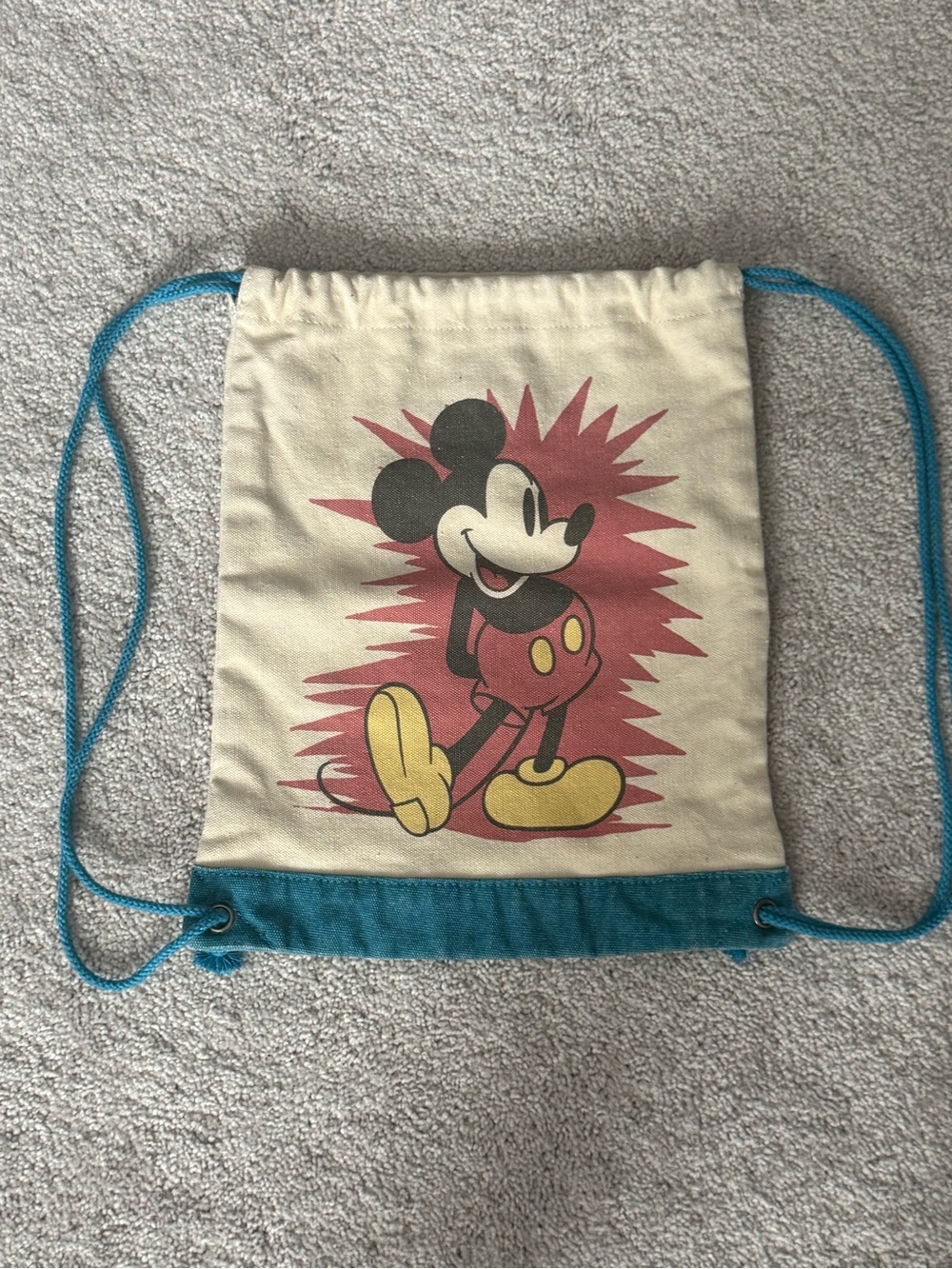 Disney Beige Mickey Mouse Drawstring Backpack with Teal Accents